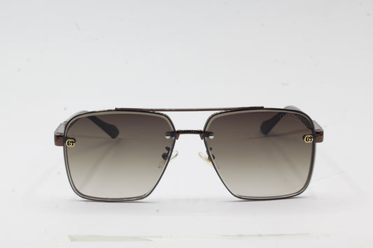 Brown Metal Double Bridge Aviator Sunglasses For Men